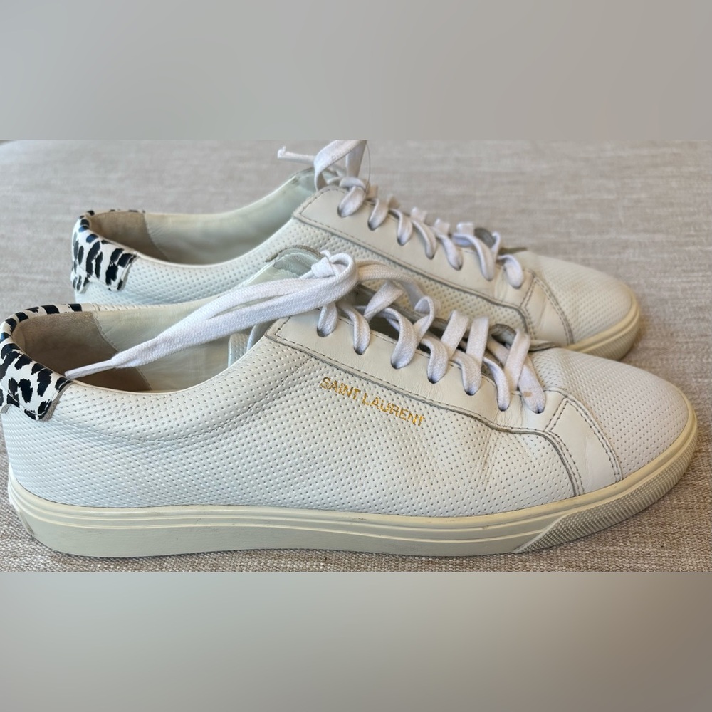 ⸻

Saint Laurent Paris White Leather Sneakers | Size 38 | Zebra Laces Included